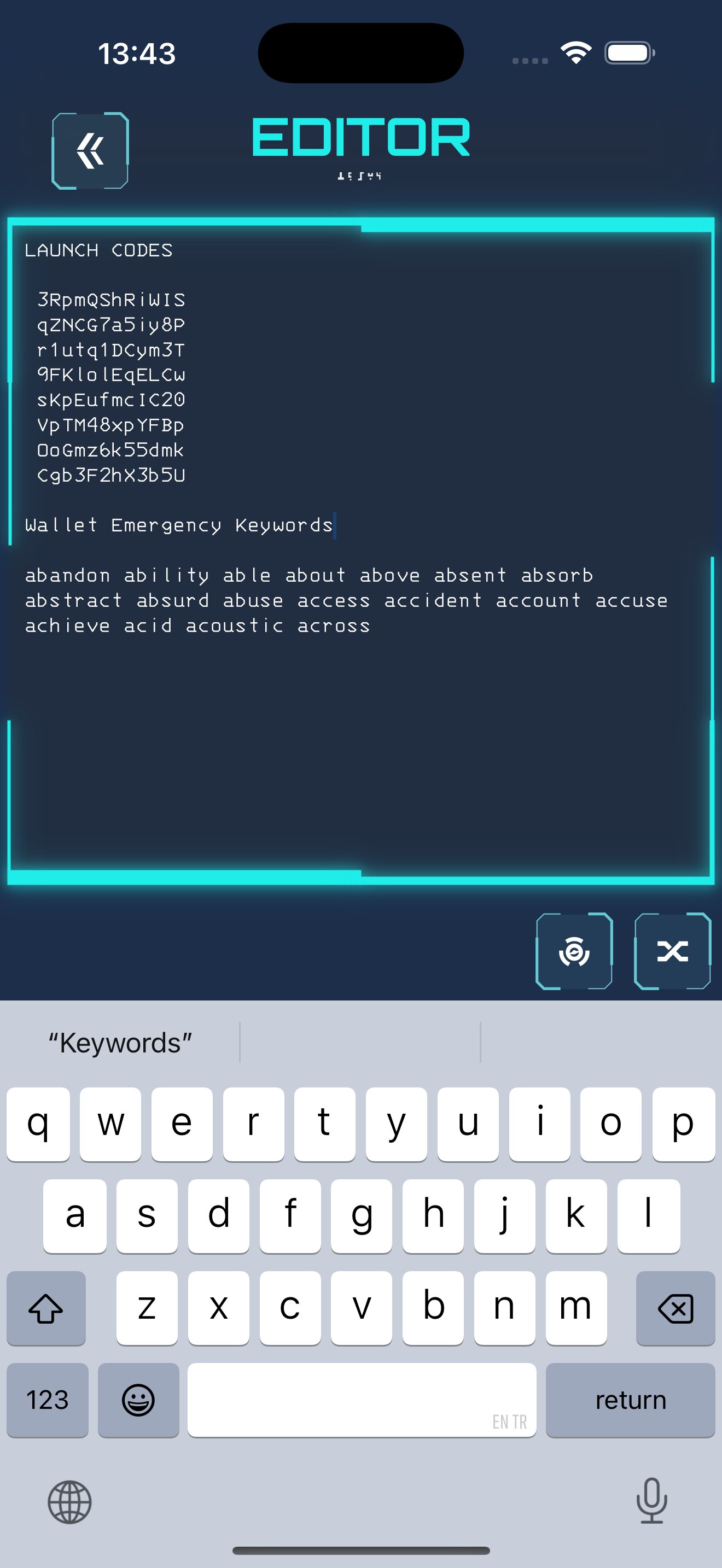 Veilith app screenshot - Password entry